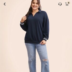 Navy Long Sleeve Polo with white detail